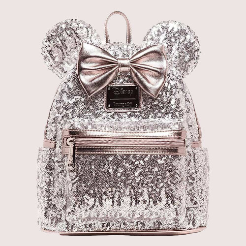 Disney Minnie Mouse Silver Sequin Loungefly Mini Backpack