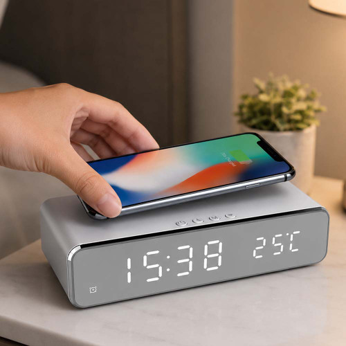 RED5 Wireless Charging Silver Alarm Clock