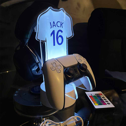 Personalised Neon Football Shirt Controller and Headset Gaming Station
