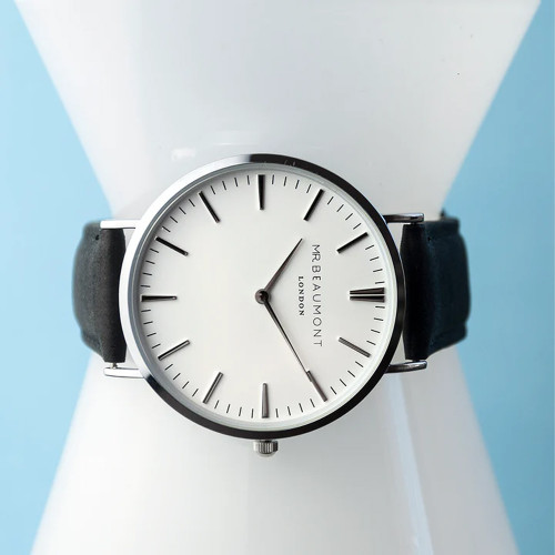 Personalised Men's Leather Watch - Black