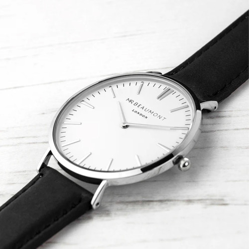 Personalised Men's Leather Watch - Black