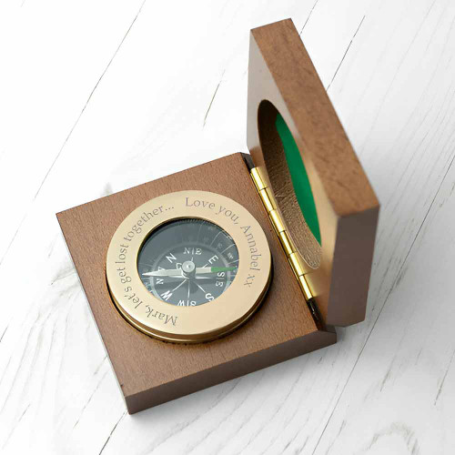 Personalised Compass with Wooden Box - Couples Edition