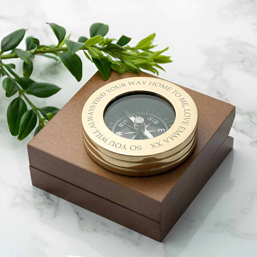 Personalised Compass with Wooden Box - Couples Edition