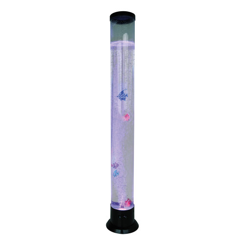 The tall Bubble Fish Tower glows with a purple light, illuminating colourful toy fish that float amongst streams of bubbles.
