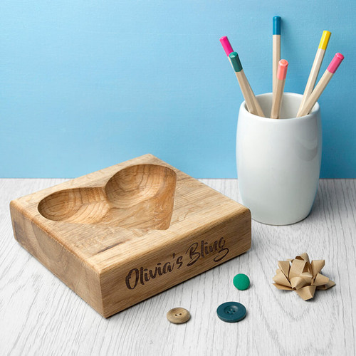 Personalised Heart Oak Trinket Tray