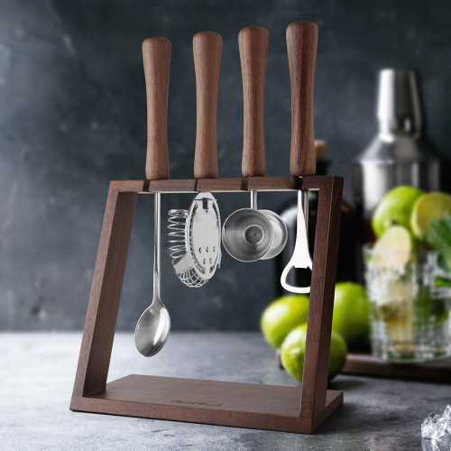 Bar Tool Set with Wooden Stand