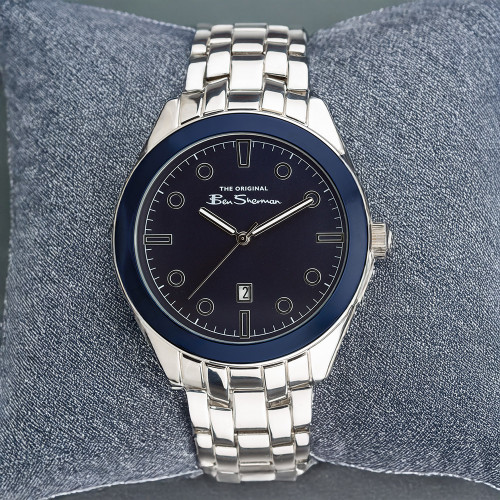 Ben Sherman Silver Strap Navy Sunray Dial Watch