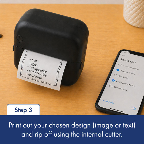 Lastly, print out the chosen image or text. Rip the printed photo from the printer using its internal cutters.
