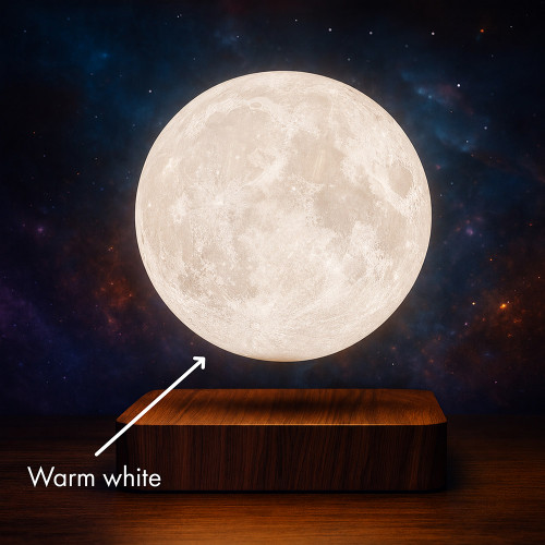 Featured is the floating moon's warm white lighting mode.