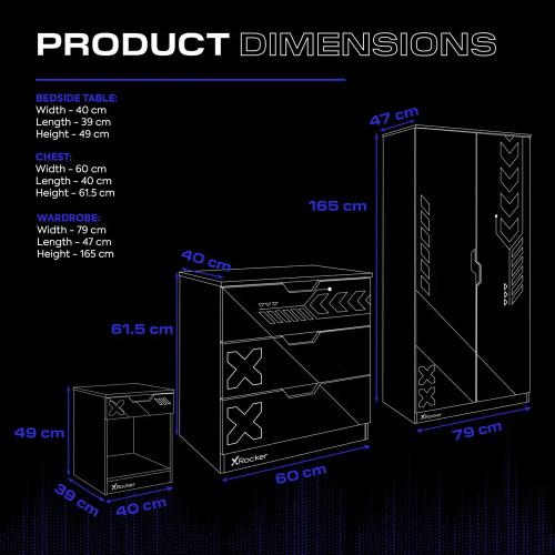 XR Octane 3 Piece Bedroom Furniture Set Blue