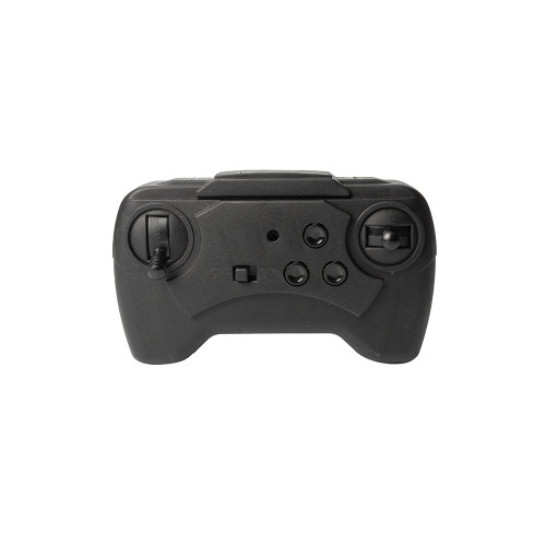 Top-down view of the black remote control for the Stunt Plane, showing two joysticks, function buttons, and an on/off switch.