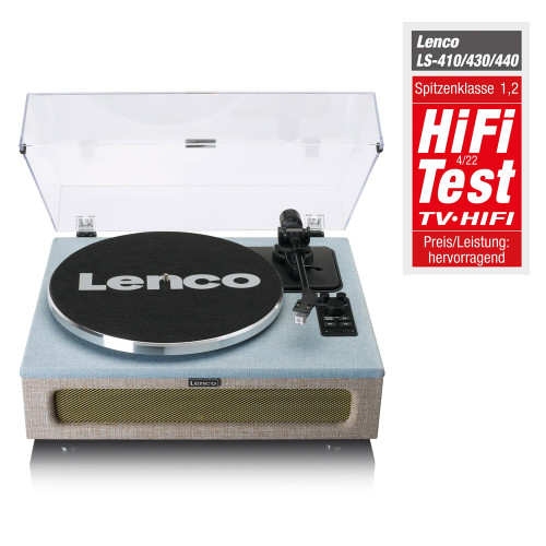 Lenco LS-440 Blue Fabric Turntable with Speakers