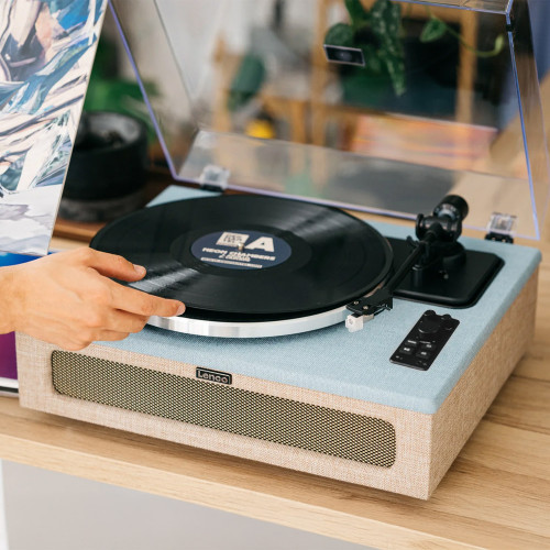 Lenco LS-440 Blue Fabric Turntable with Speakers
