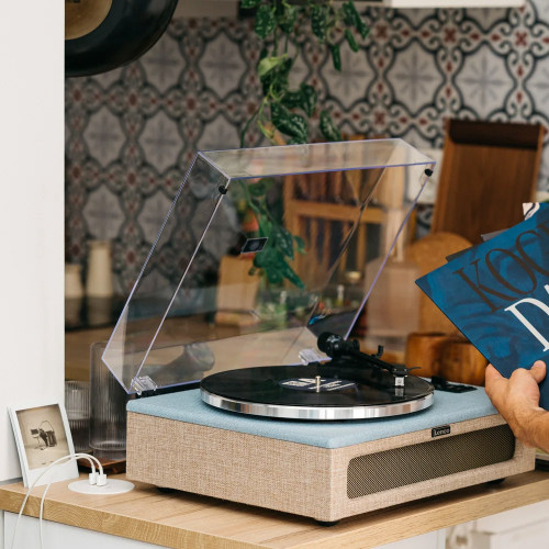Lenco LS-440 Blue Fabric Turntable with Speakers