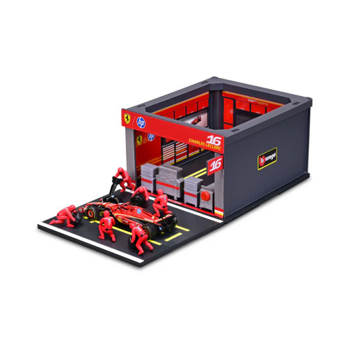 Bburago F1 Ferrari Charles Leclerc 1:43 Scale Pit Pass Diorama