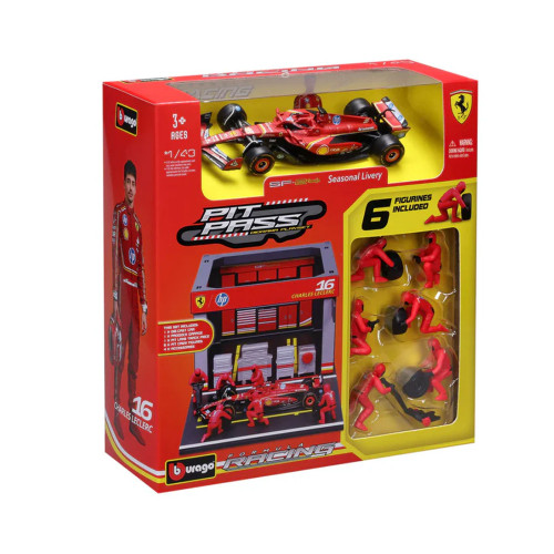 Bburago F1 Ferrari Charles Leclerc 1:43 Scale Pit Pass Diorama