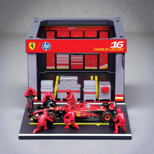 Bburago F1 Ferrari Charles Leclerc 1:43 Scale Pit Pass Diorama