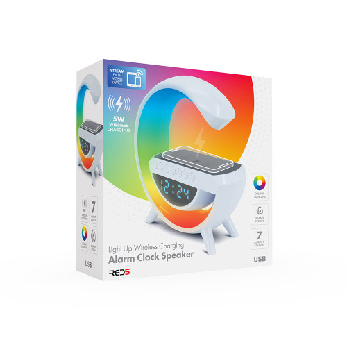 RED5 Light Up Wireless Charging Alarm Clock Speaker White