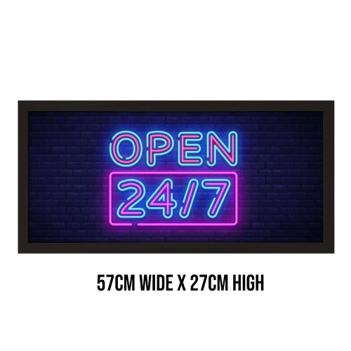 Framed Open 24 7 Neon Sign Print