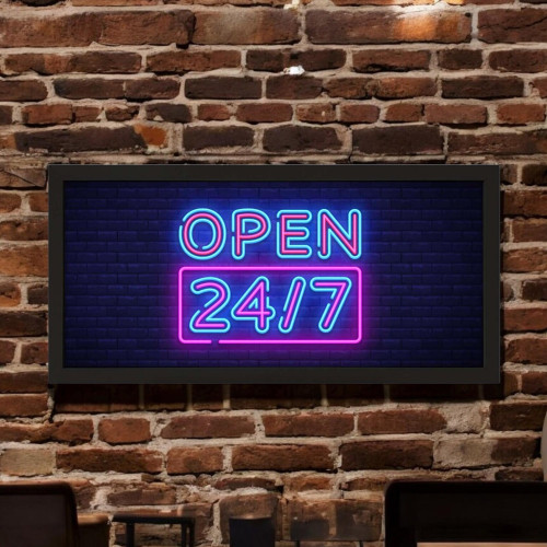 Framed Open 24 7 Neon Sign Print