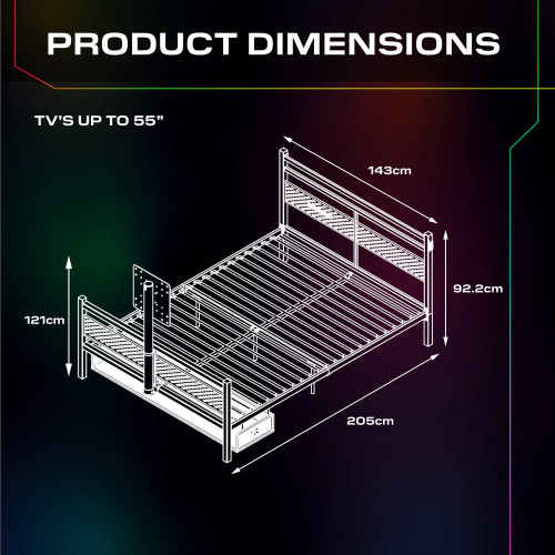 XR Basecamp LED Gaming TV Double Bed Black