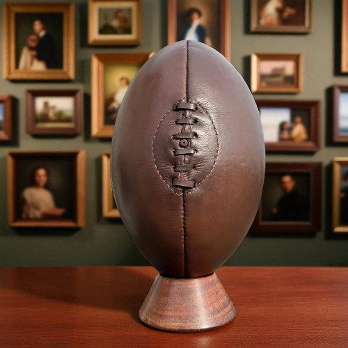 Vintage Leather Rugby Ball with Display Stand