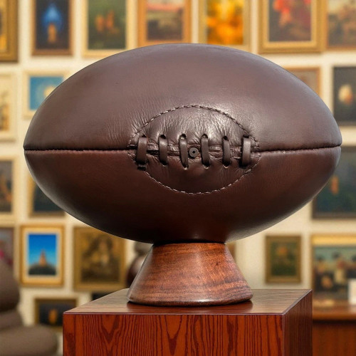 Vintage Leather Rugby Ball with Display Stand