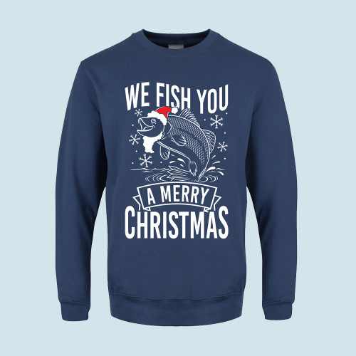 We Fish You A Merry Christmas Airforce Blue Christmas Jumper