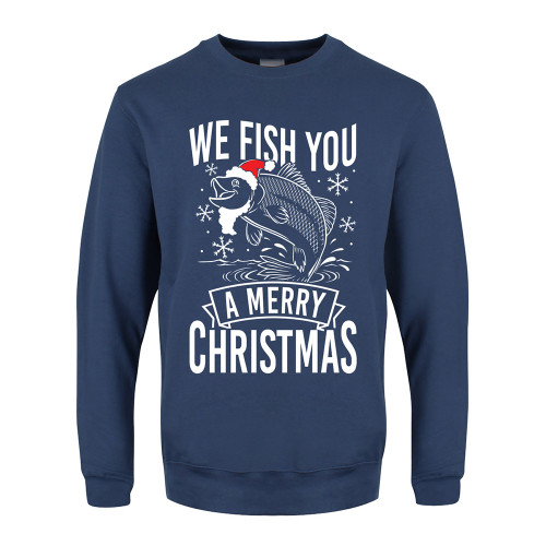 We Fish You A Merry Christmas Airforce Blue Christmas Jumper