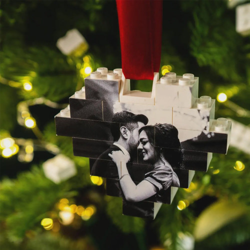 Personalised LEGO Heart Photo Block Puzzle Bauble
