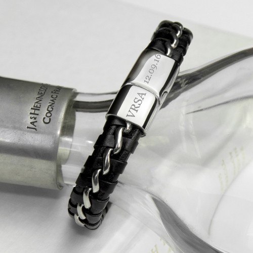 Personalised Metal Detailed Leather Braid Bracelet