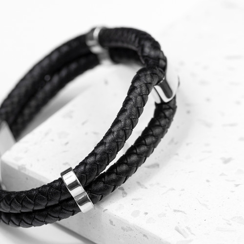Personalised Men's Infinity Dual Leather Bracelet Silver