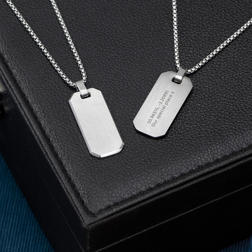 Personalised Men's Metallic Silver Dog Tag Necklace