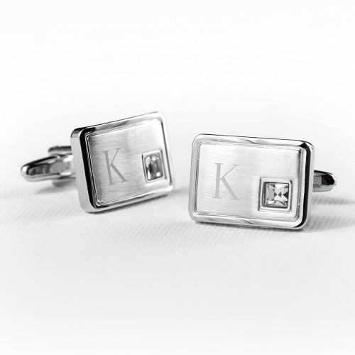 Personalised Brushed Silver Cufflinks with Crystal