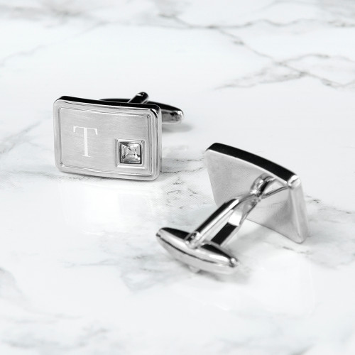 Personalised Brushed Silver Cufflinks with Crystal