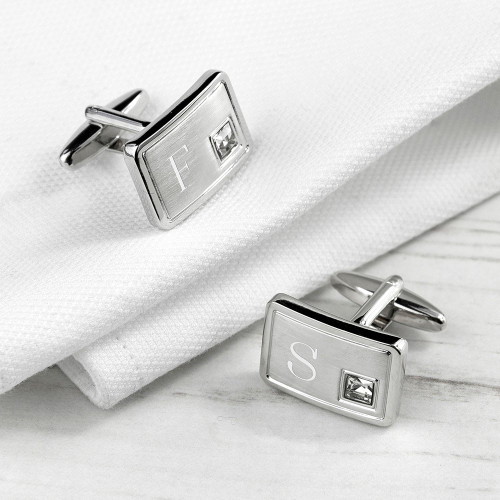 Personalised Brushed Silver Cufflinks with Crystal