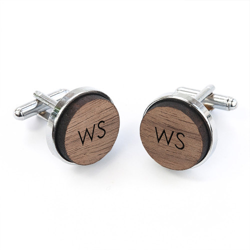 Personalised Monogrammed Round Walnut Cufflinks