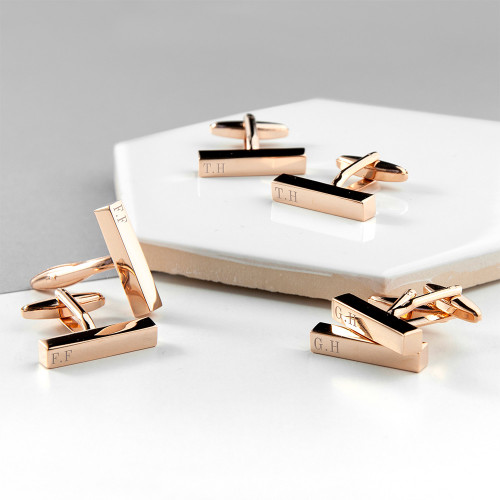 Personalised Rose Gold Plated Bar Cufflinks