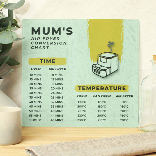 Personalised Air Fryer Chart Glass Chopping Board