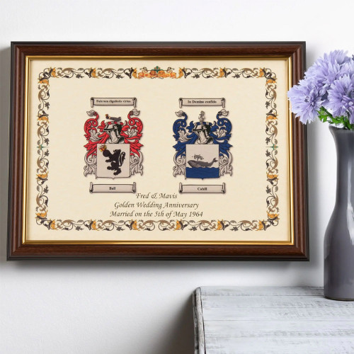 Personalised Double Coat of Arms Family Print - Framed