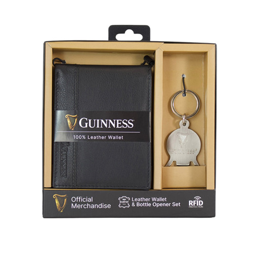 Guinness Leather Wallet with Bottle Opener Key Ring Set
