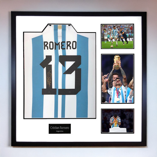 Cristian Romero Signed Argentina 2022 Winners Shirt - Framed
