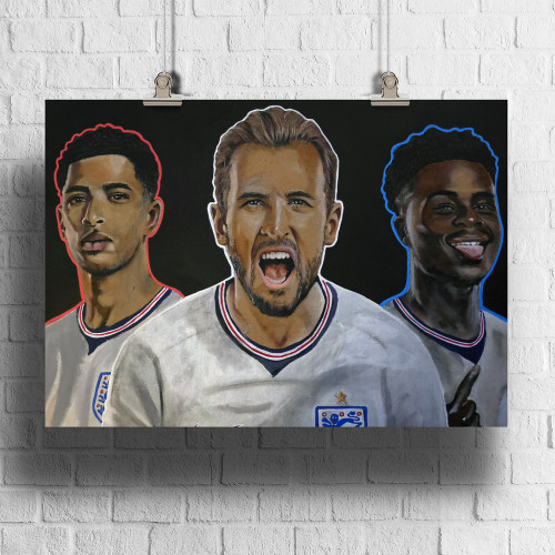 England Three Lions Bellingham Kane Saka Original Artwork Print