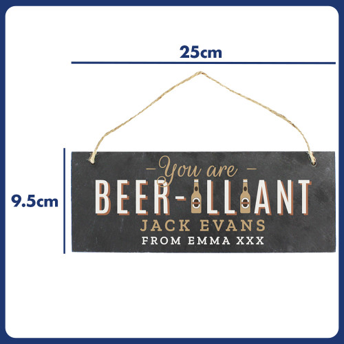 Personalised Beer-illiant Hanging Slate Plaque