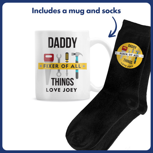 Personalised Fixer of All Things Mug & Socks Set