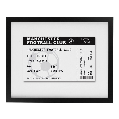 Personalised Football Ticket Black Poster Framed