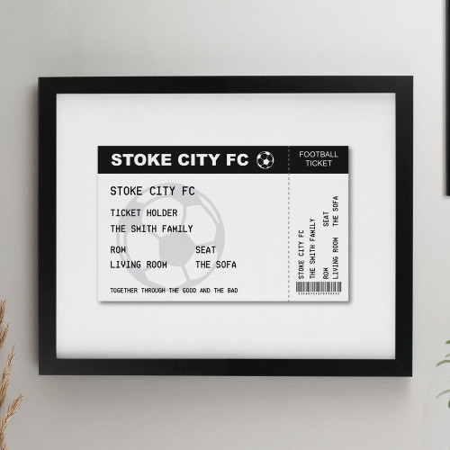 Personalised Football Ticket Black Poster Framed