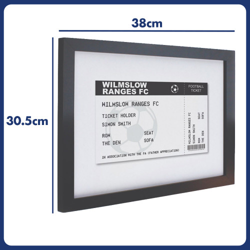 Personalised Football Ticket Black Poster Framed