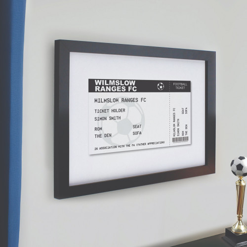 Personalised Football Ticket Black Poster Framed
