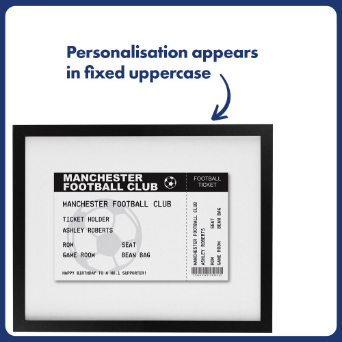 Personalised Football Ticket Black Poster Framed